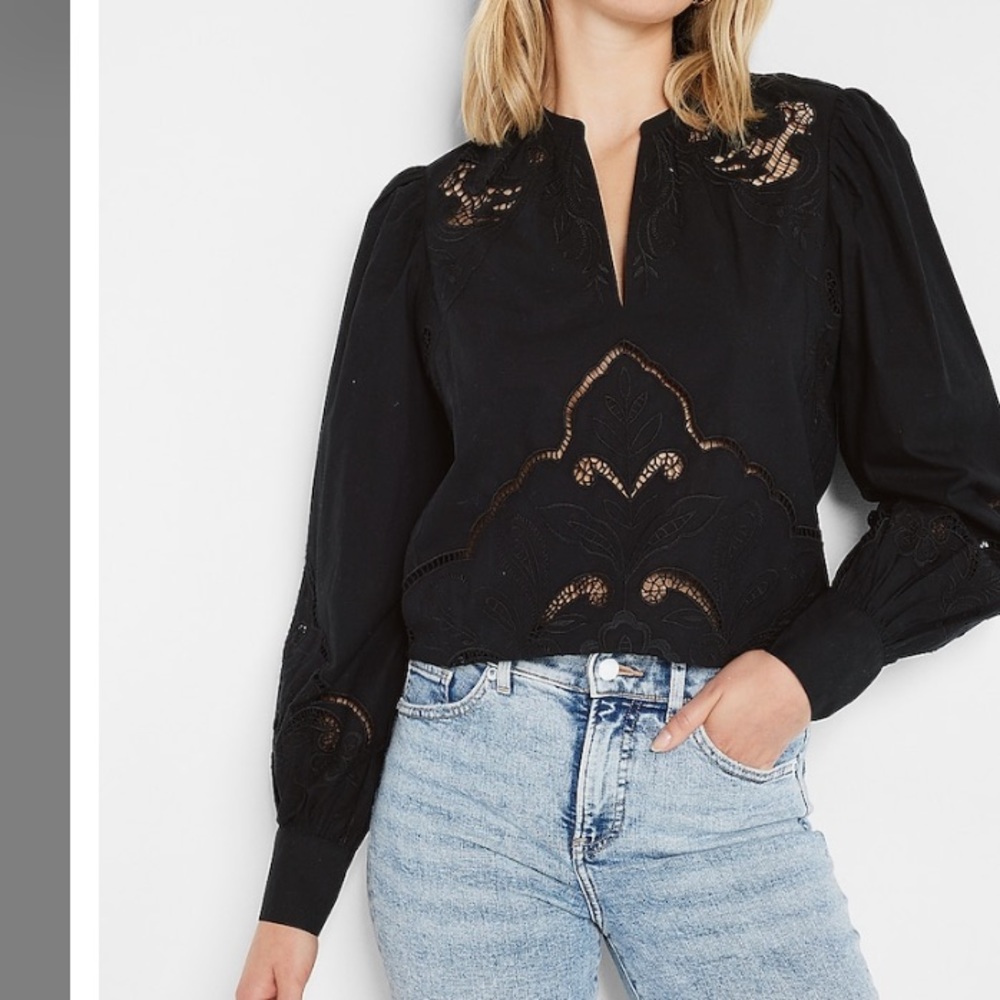 Express Eyelet Embroidered Long Sleeve Top